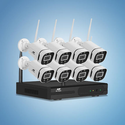 UL-tech Wireless CCTV Security System 8CH NVR 3MP 8 Square Cameras.