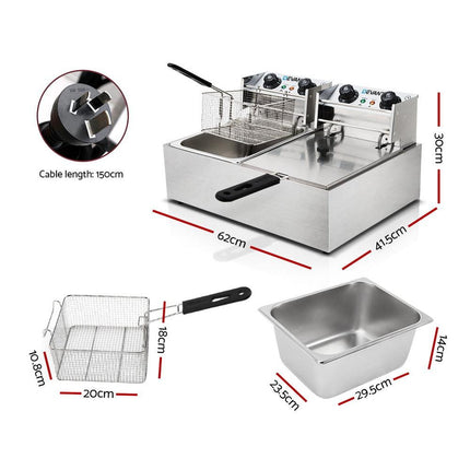 Devanti 20L Electric Commercial Deep Fryer Double Baskets 4400W.