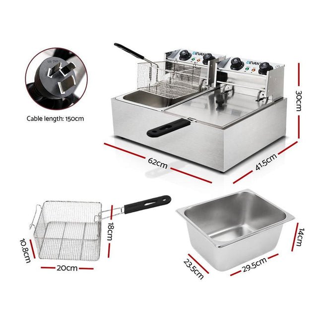 Devanti 20L Electric Commercial Deep Fryer Double Baskets 4400W.