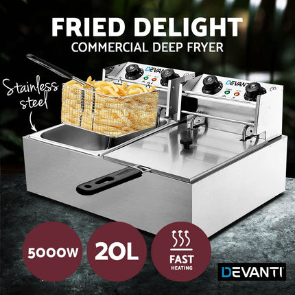 Devanti 20L Electric Commercial Deep Fryer Double Baskets 4400W.