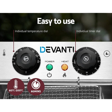 Devanti 20L Electric Commercial Deep Fryer Double Baskets 4400W.