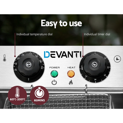 Devanti 20L Electric Commercial Deep Fryer Double Baskets 4400W.
