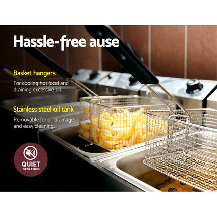 Devanti 20L Electric Commercial Deep Fryer Double Baskets 4400W.