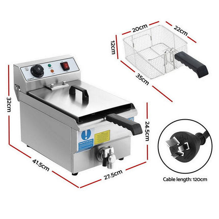 Devanti 3000W Electric Deep Fryer 10L Stainless Steel Fryer w/ Basket & Lid.