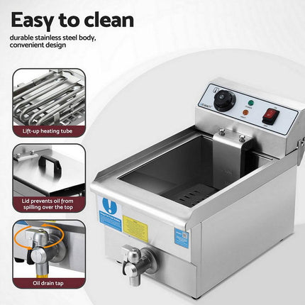 Devanti 3000W Electric Deep Fryer 10L Stainless Steel Fryer w/ Basket & Lid.