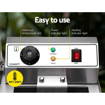 Devanti 20L Electric Commercial Deep Fryer Double Baskets Oil Taps 6000W.