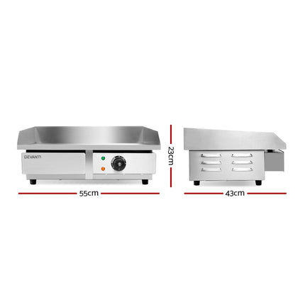 Devanti Commercial Electric Griddle 55cm BBQ Grill Plate 3000W.