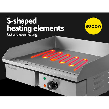 Devanti Commercial Electric Griddle 55cm BBQ Grill Plate 3000W.