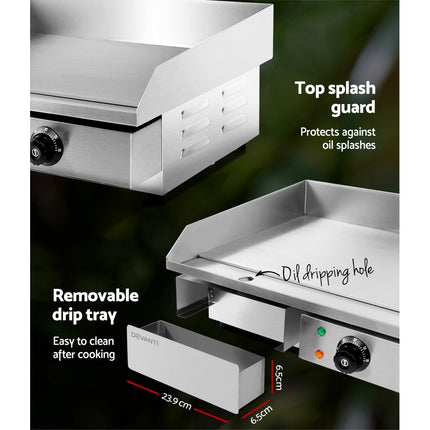 Devanti Commercial Electric Griddle 55cm BBQ Grill Plate 3000W.