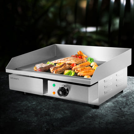 Devanti Commercial Electric Griddle 55cm BBQ Grill Plate 3000W.