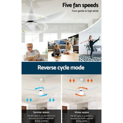 Devanti 52'' Ceiling Fan DC Motor LED Light Remote Control - White.