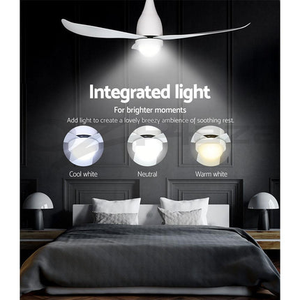 Devanti 52'' Ceiling Fan DC Motor LED Light Remote Control - White.