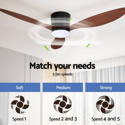 Devanti 52'' Ceiling Fan DC Motor w/Light w/Remote - Dark Wood.