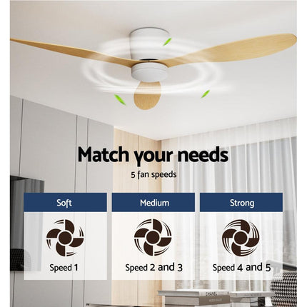 Devanti 52'' Ceiling Fan DC Motor w/Light w/Remote - Light Wood.