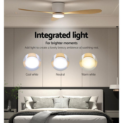 Devanti 52'' Ceiling Fan DC Motor w/Light w/Remote - Light Wood.