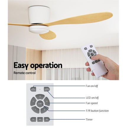 Devanti 52'' Ceiling Fan DC Motor w/Light w/Remote - Light Wood.