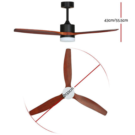 Devanti 52'' Ceiling Fan DC Motor 3 Blades w/Light - Dark Wood.