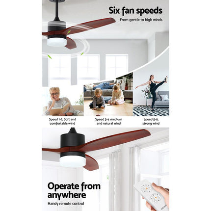 Devanti 52'' Ceiling Fan DC Motor 3 Blades w/Light - Dark Wood.