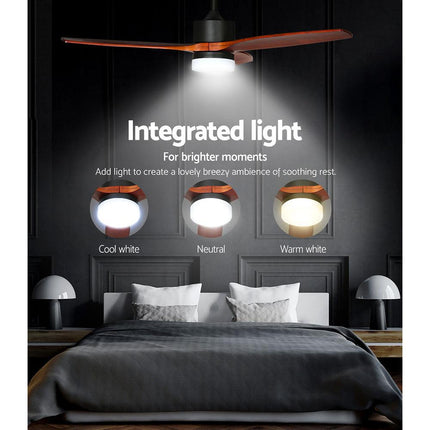 Devanti 52'' Ceiling Fan DC Motor 3 Blades w/Light - Dark Wood.