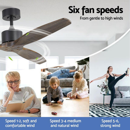 Devanti 52'' Ceiling Fan AC Motor 3 Blades w/Remote - Dark Wood.