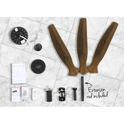 Devanti 52'' Ceiling Fan AC Motor 3 Blades w/Remote - Dark Wood.