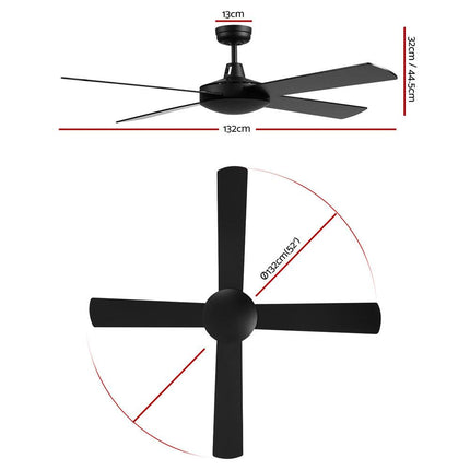 Devanti 52'' Ceiling Fan DC Motor 4 Blades w/Remote - Black.