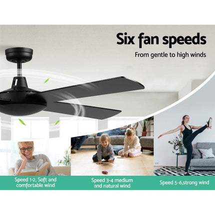 Devanti 52'' Ceiling Fan DC Motor 4 Blades w/Remote - Black.