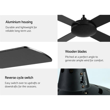 Devanti 52'' Ceiling Fan DC Motor 4 Blades w/Remote - Black.