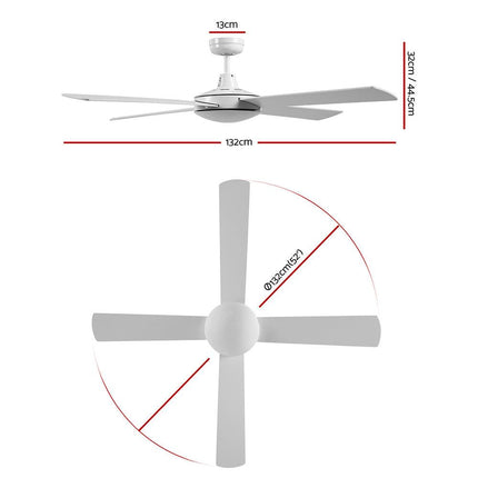 Devanti 52'' Ceiling Fan DC Motor 4 Blades w/Remote - White.