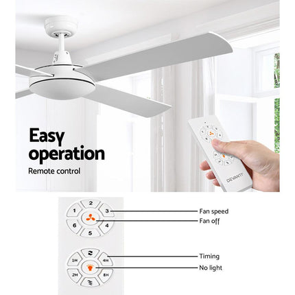Devanti 52'' Ceiling Fan DC Motor 4 Blades w/Remote - White.