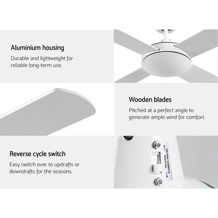 Devanti 52'' Ceiling Fan DC Motor 4 Blades w/Remote - White.