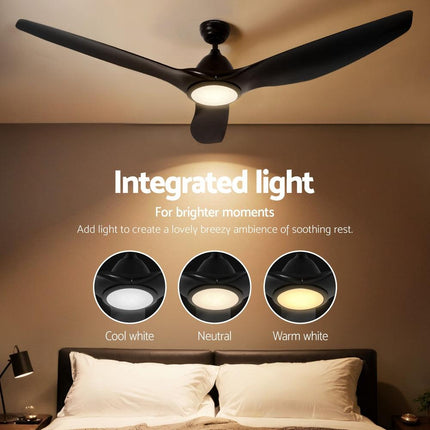 Devanti 64 Inch Ceiling Fan DC Motor w/Light w/Remote - Black.