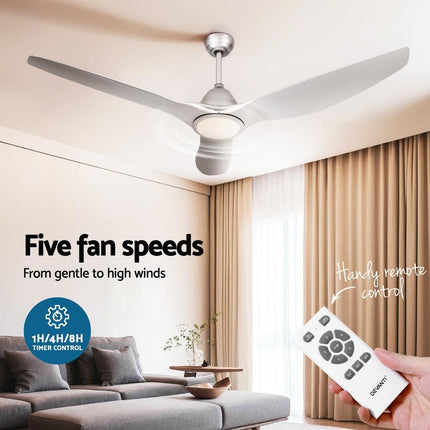 Devanti 64 Inch Ceiling Fan DC Motor w/Light w/Remote - Silver.
