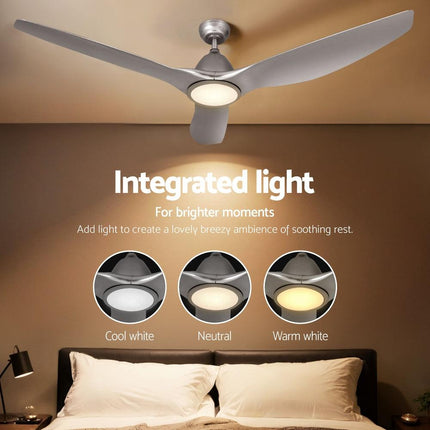 Devanti 64 Inch Ceiling Fan DC Motor w/Light w/Remote - Silver.