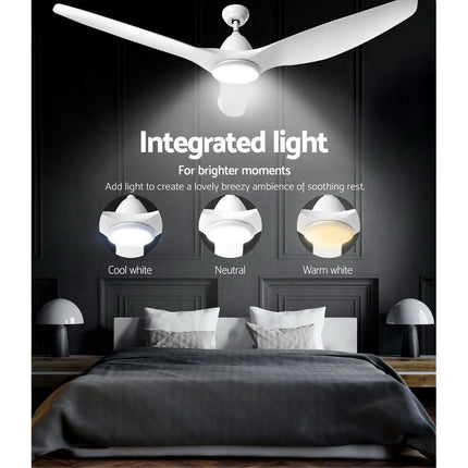 Devanti 64'' Ceiling Fan DC Motor w/Light w/Remote - White.