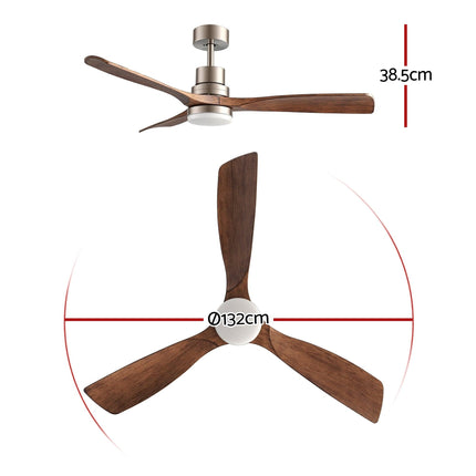 Devanti 52" Ceiling Fan with Light Remote Control DC Motor Smart App Timber Blades Brown.