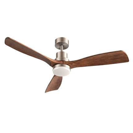 Devanti 52" Ceiling Fan with Light Remote Control DC Motor Smart App Timber Blades Brown.