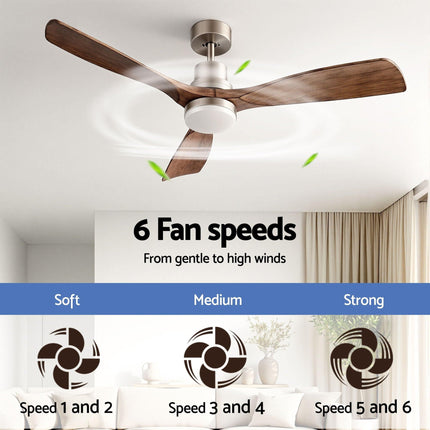 Devanti 52" Ceiling Fan with Light Remote Control DC Motor Smart App Timber Blades Brown.