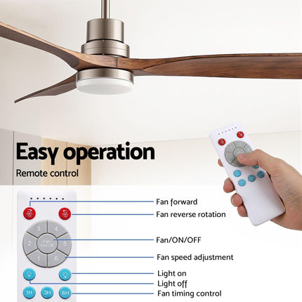 Devanti 52" Ceiling Fan with Light Remote Control DC Motor Smart App Timber Blades Brown.