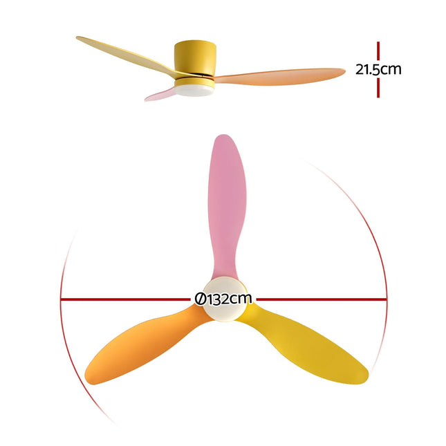 Devanti 52'' Ceiling Fan 3 Blades DC Motor w/Light w/Remote Yellow Pink Orange.