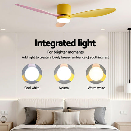 Devanti 52'' Ceiling Fan 3 Blades DC Motor w/Light w/Remote Yellow Pink Orange.
