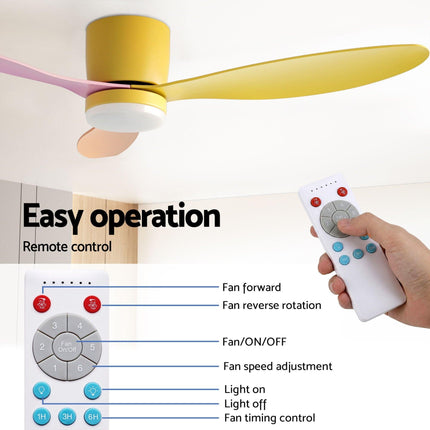 Devanti 52'' Ceiling Fan 3 Blades DC Motor w/Light w/Remote Yellow Pink Orange.