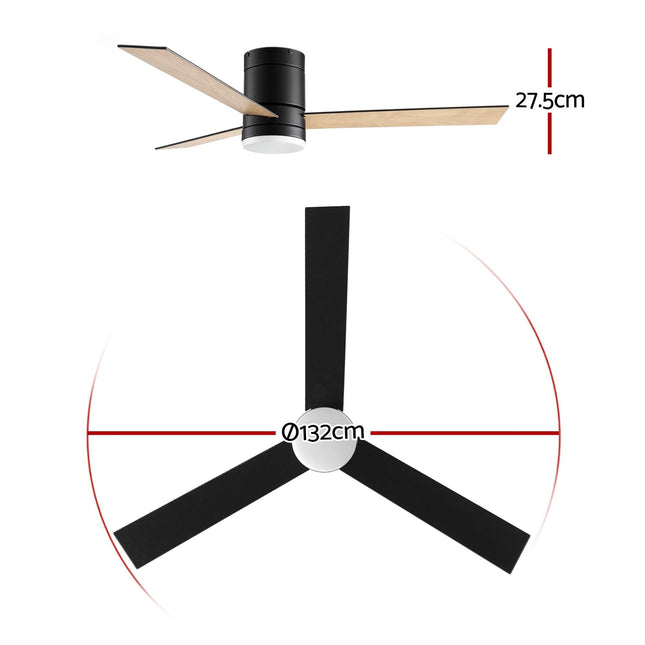Devanti 52'' Ceiling Fan 3 Blades Double-sided DC Motor w/Light w/Remote Light Wood and bLack.