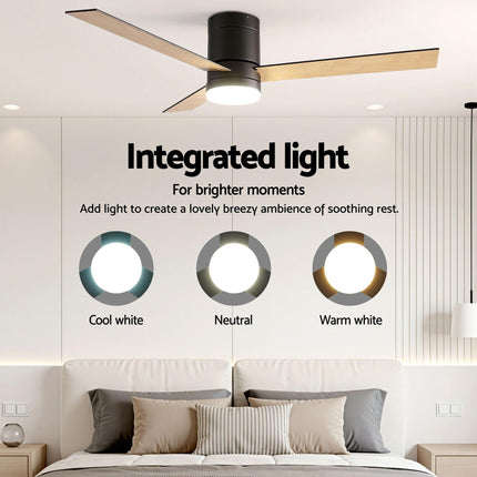 Devanti 52'' Ceiling Fan 3 Blades Double-sided DC Motor w/Light w/Remote Light Wood and bLack.