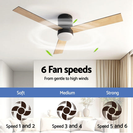 Devanti 52'' Ceiling Fan 3 Blades Double-sided DC Motor w/Light w/Remote Light Wood and bLack.