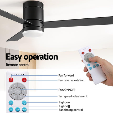 Devanti 52'' Ceiling Fan 3 Blades Double-sided DC Motor w/Light w/Remote Light Wood and bLack.