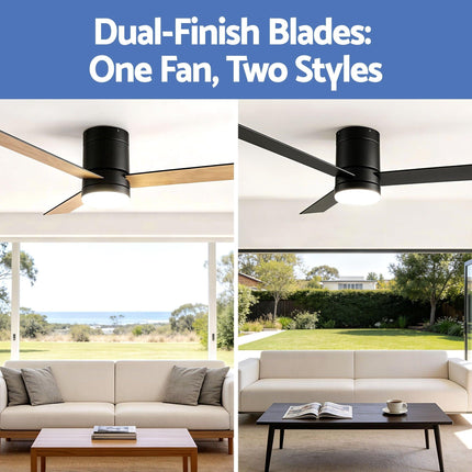 Devanti 52'' Ceiling Fan 3 Blades Double-sided DC Motor w/Light w/Remote Light Wood and bLack.