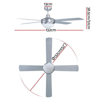 Devanti 52'' Ceiling Fan DC Motor w/Light w/Remote - Silver.