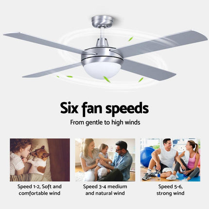 Devanti 52'' Ceiling Fan DC Motor w/Light w/Remote - Silver.