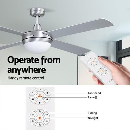 Devanti 52'' Ceiling Fan DC Motor w/Light w/Remote - Silver.
